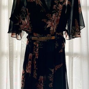 City Chic Black and Pink Floral Midi Dress